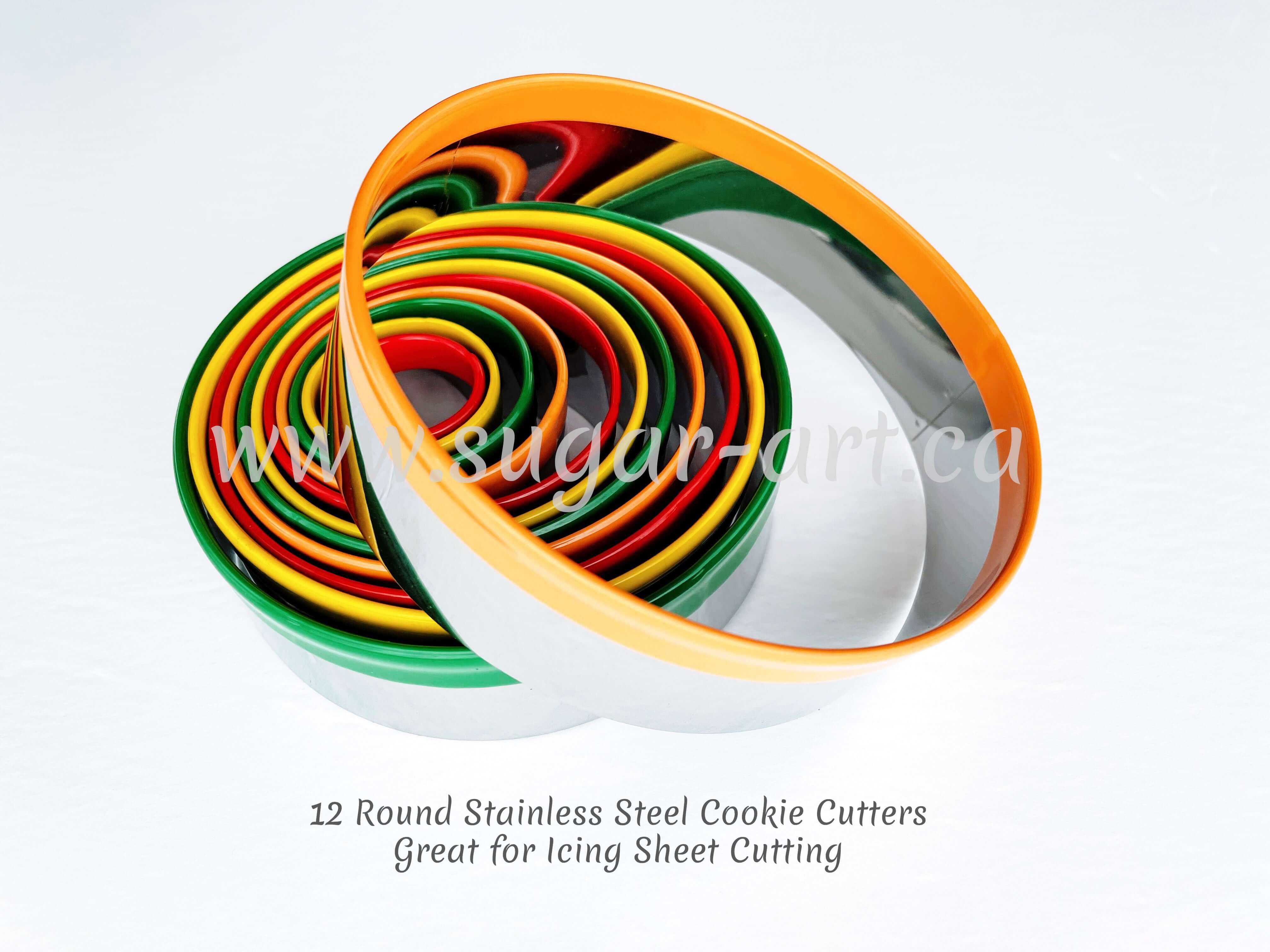 12 Round Stainless Steel Cookie Cutters - Great for Icing Sheet Cutting - BSUPP030.
